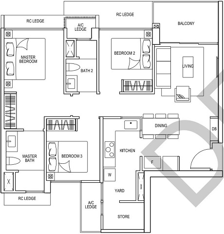 iNz Residence EC Floor Plan 3 Bedroom C2